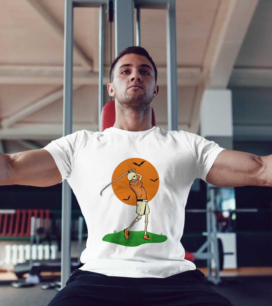 Skeleton Golfer At Sunset With Flying Bats T-Shirt