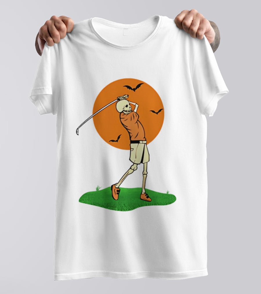 Skeleton Golfer At Sunset With Flying Bats T-Shirt