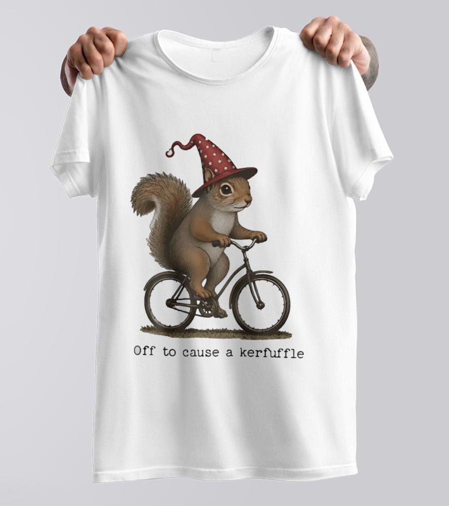 Squirrel In Wizard Hat Riding Bicycle Off To Cause A Kerfuffle T-Shirt