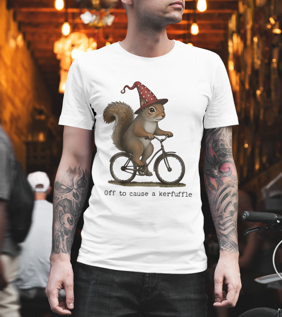 Squirrel In Wizard Hat Riding Bicycle Off To Cause A Kerfuffle T-Shirt
