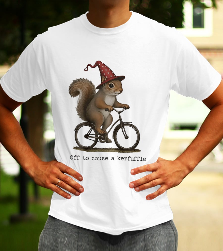 Squirrel In Wizard Hat Riding Bicycle Off To Cause A Kerfuffle T-Shirt