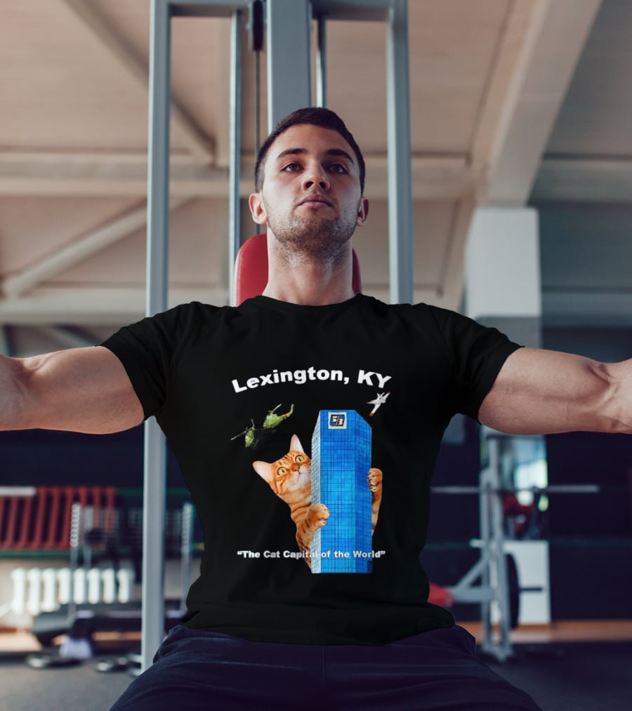 Lexington KY The Cat Capital Of The World Funny Cat With Building And Helicopter T-Shirt