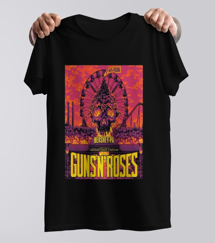 Guns N' Roses Aug 01 2026 Hersheypark Stadium Hershey PA Ferris Wheel Skull Tour T-Shirt