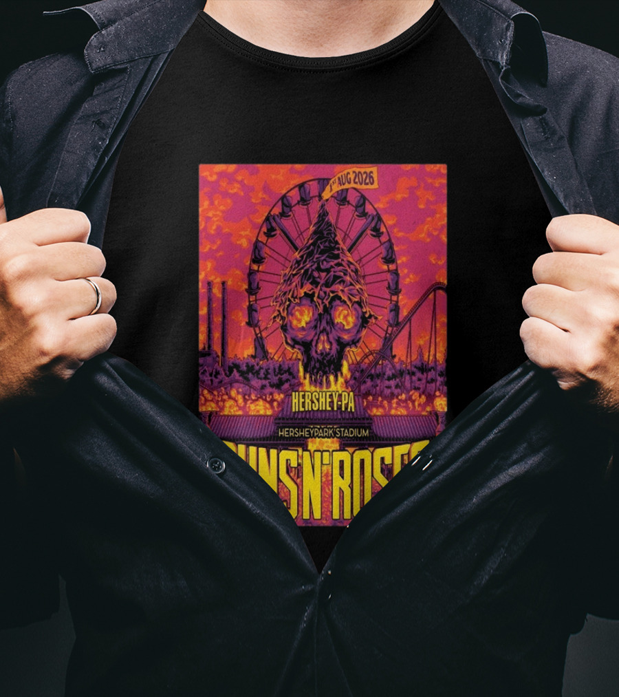 Guns N' Roses Aug 01 2026 Hersheypark Stadium Hershey PA Ferris Wheel Skull Tour T-Shirt