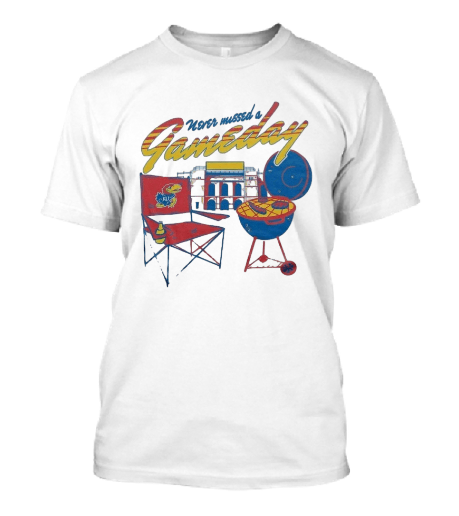 Kansas Jayhawks Never Missed A Gameday BBQ Chair Stadium Grill T-Shirt