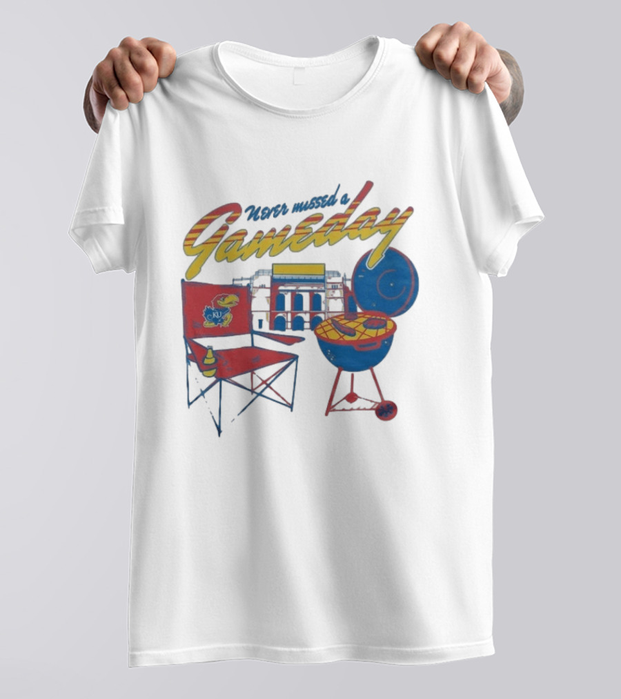 Kansas Jayhawks Never Missed A Gameday BBQ Chair Stadium Grill T-Shirt