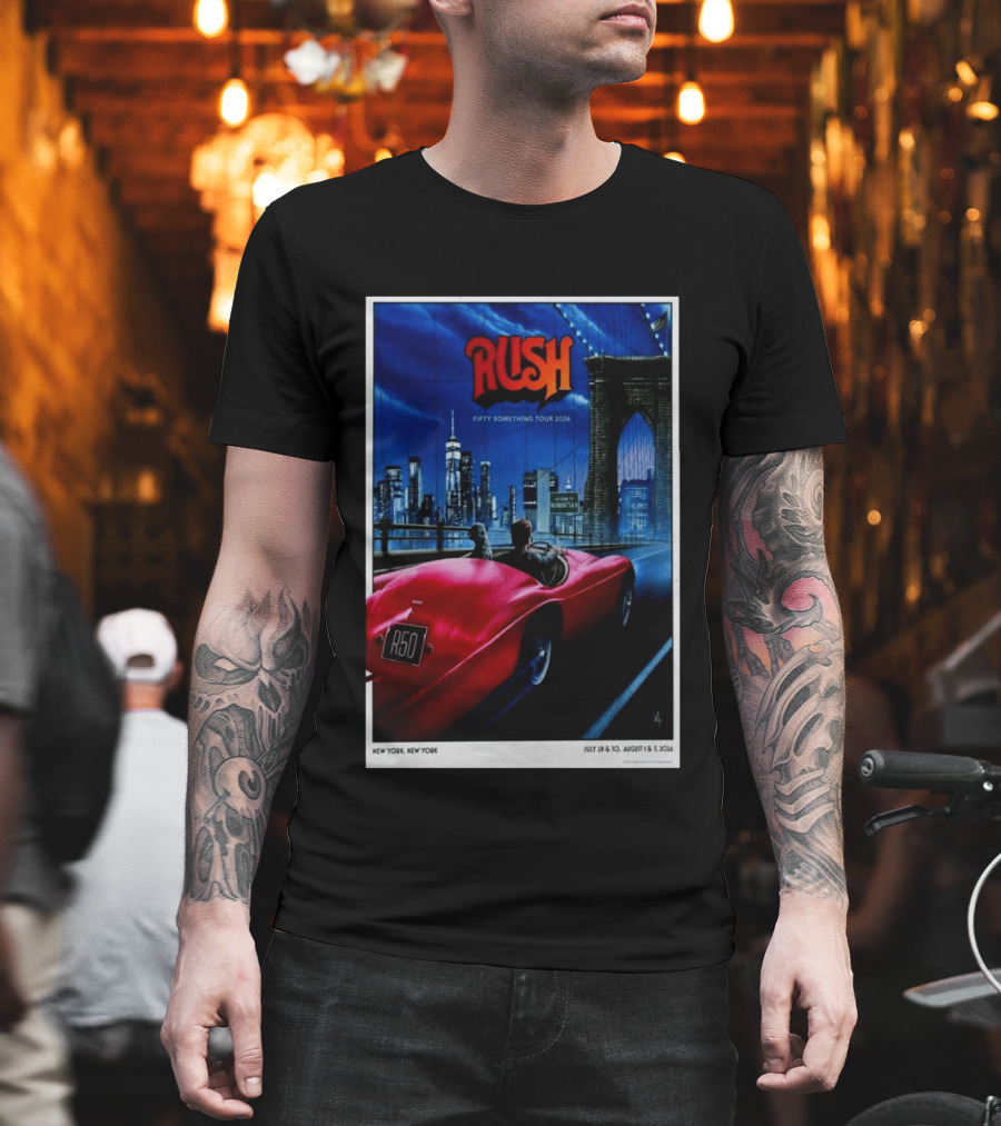Rush Fifty Something Tour 2026 Manhattan NYC July 28 30 August 1 3 New York Bridge Red Car T-Shirt