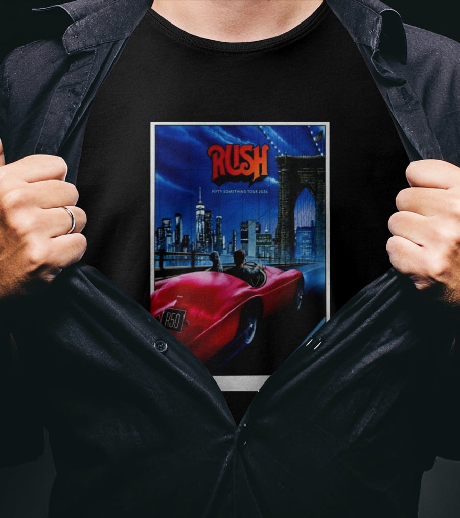 Rush Fifty Something Tour 2026 Manhattan NYC July 28 30 August 1 3 New York Bridge Red Car T-Shirt