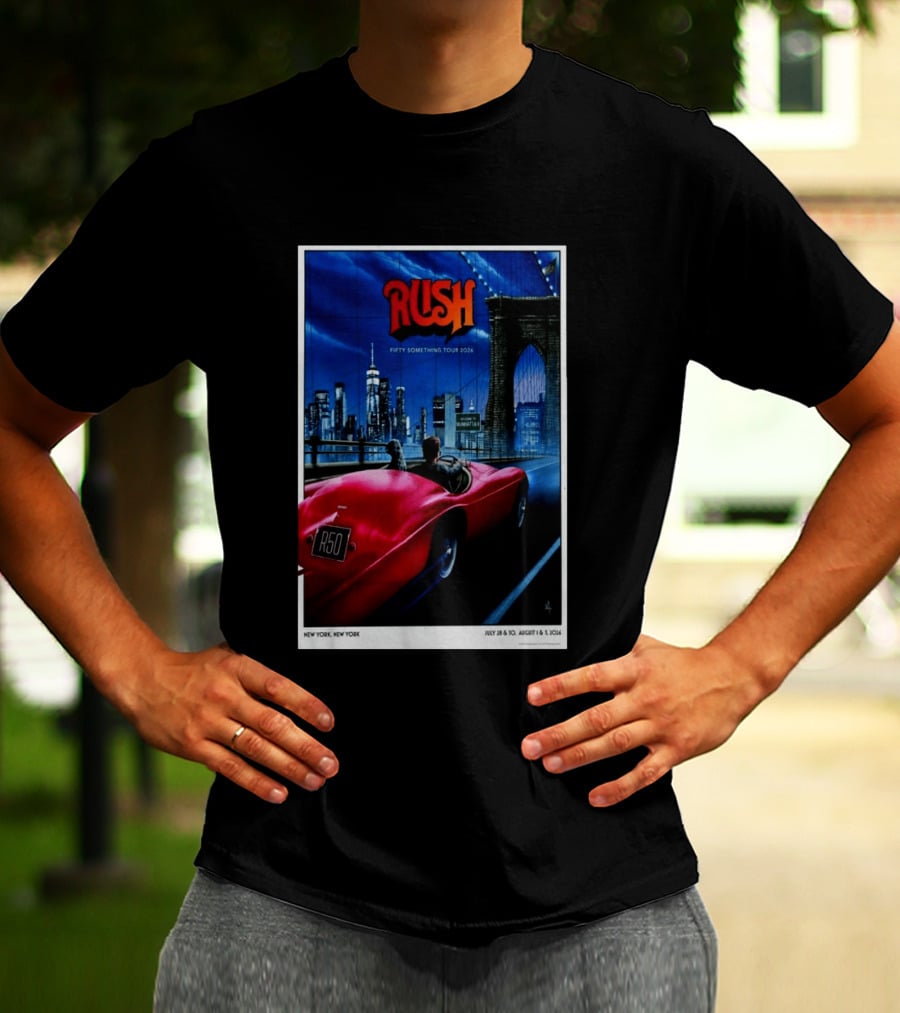 Rush Fifty Something Tour 2026 Manhattan NYC July 28 30 August 1 3 New York Bridge Red Car T-Shirt
