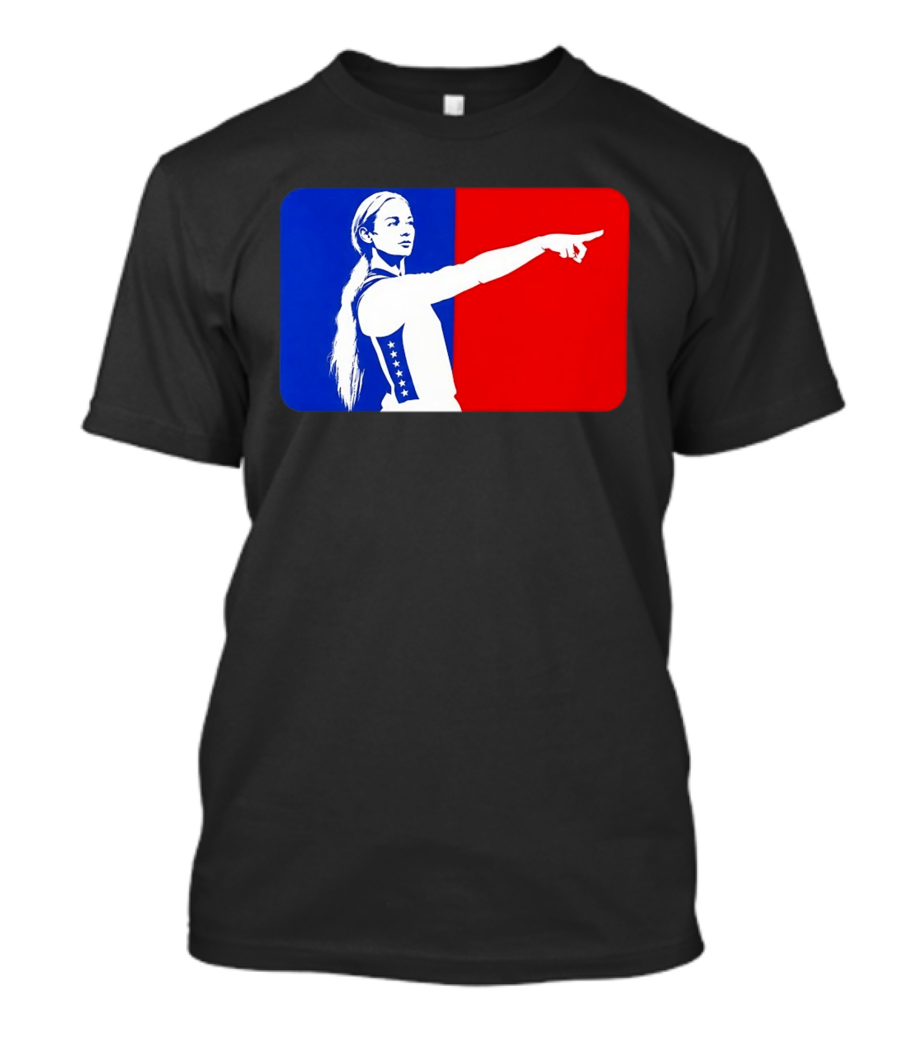 Sophie Cunningham WNBA 2026 Pointing Gesture In Blue And Red T-Shirt
