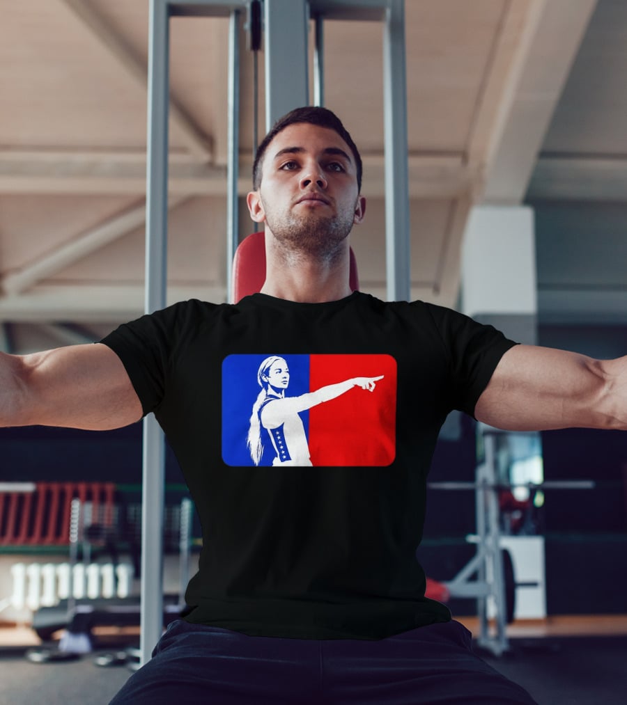 Sophie Cunningham WNBA 2026 Pointing Gesture In Blue And Red T-Shirt
