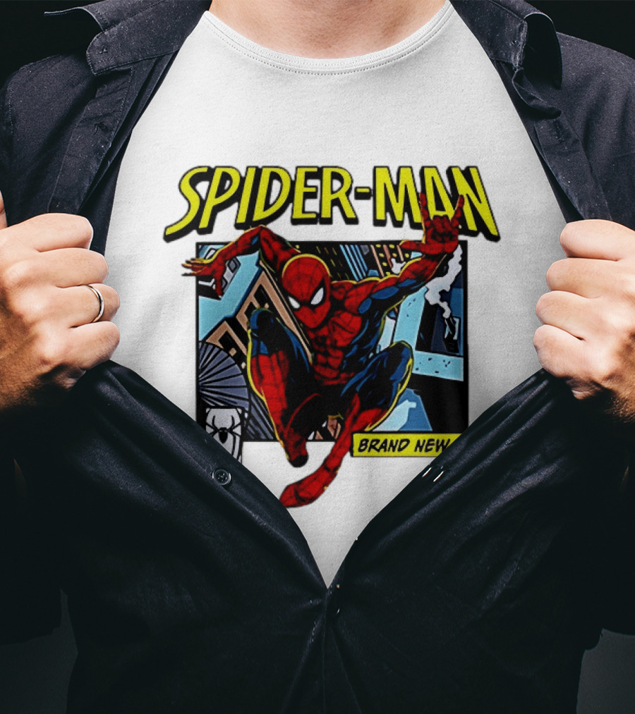 Spider Man Brand New Day Iconic Comic Style Swinging Action T-Shirt