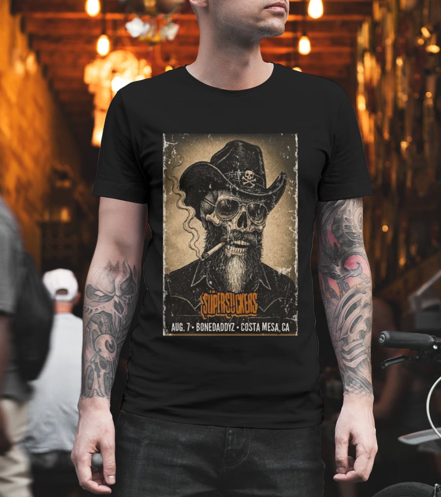 Supersuckers Aug 7 Bonedadydz Costa Mesa CA Cowboy Skull Smoking T-Shirt