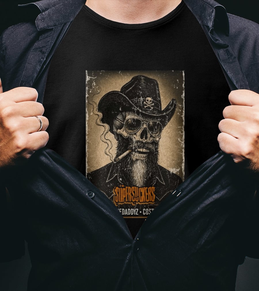 Supersuckers Aug 7 Bonedadydz Costa Mesa CA Cowboy Skull Smoking T-Shirt