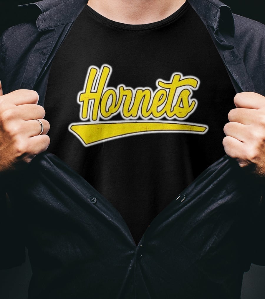 Hornets Team Yellow Text Stylized Font T-Shirt