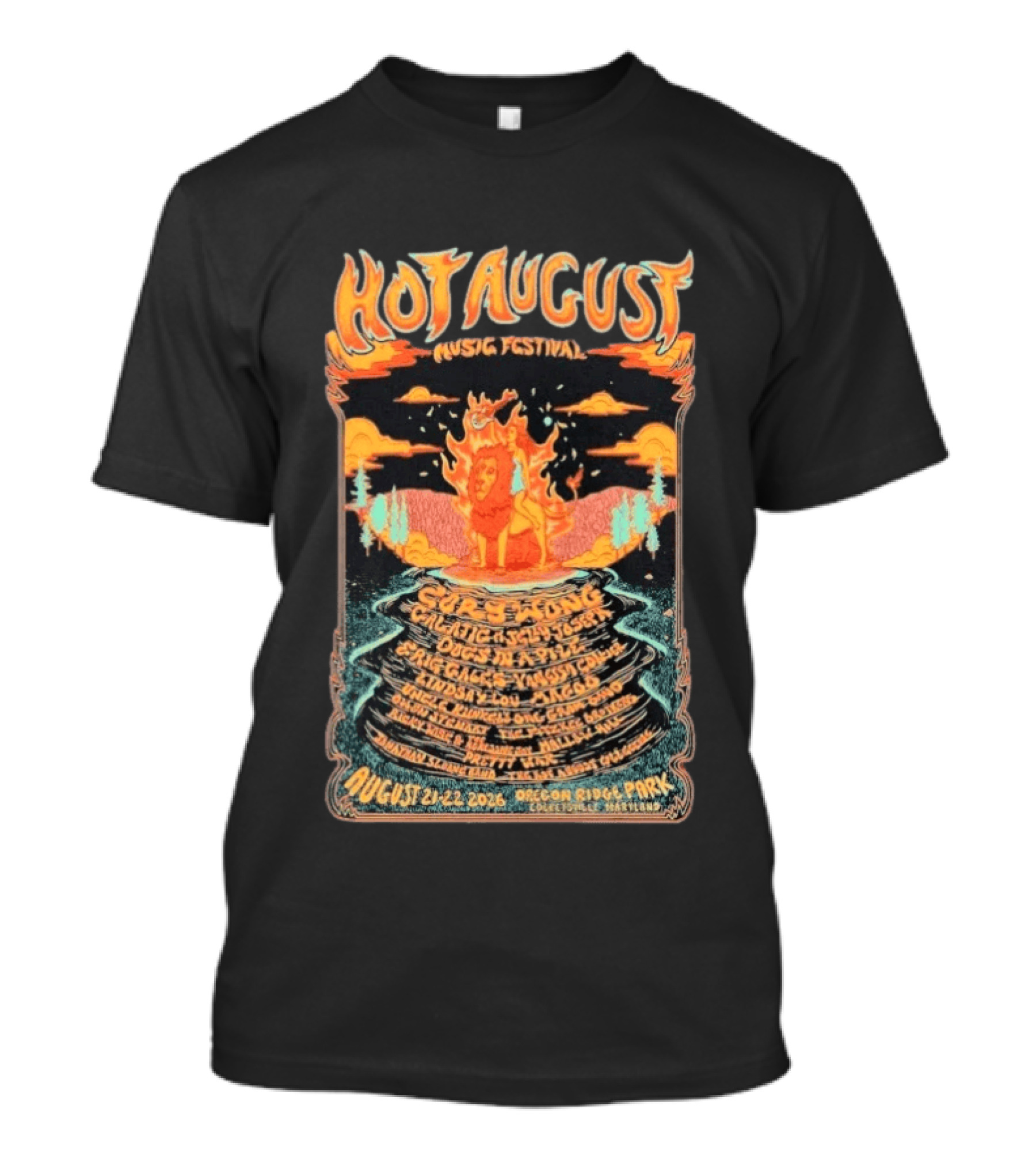 Hot August Music Festival 2026 Oregon Ridge Park Featuring Grace Stone Galactic Hartska Dogs Brass Playground Elise Testone DJ Williams T-Shirt