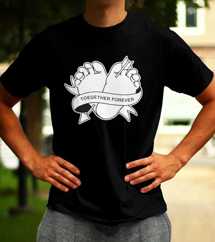 Cupid's Piercing Toegther Forever Two Feet Arrow Heart Ribbon T-Shirt