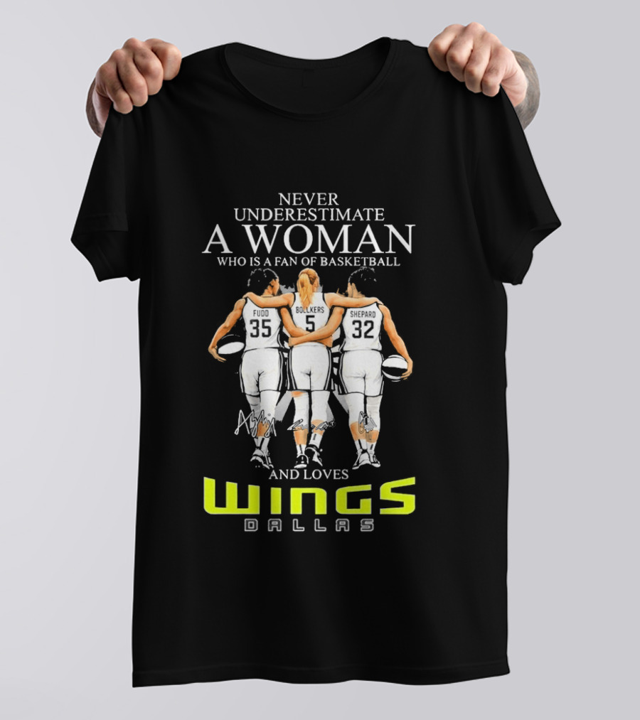 Never Underestimate A Woman Who Is A Fan Of Basketball And Loves Dallas Wings T-Shirt