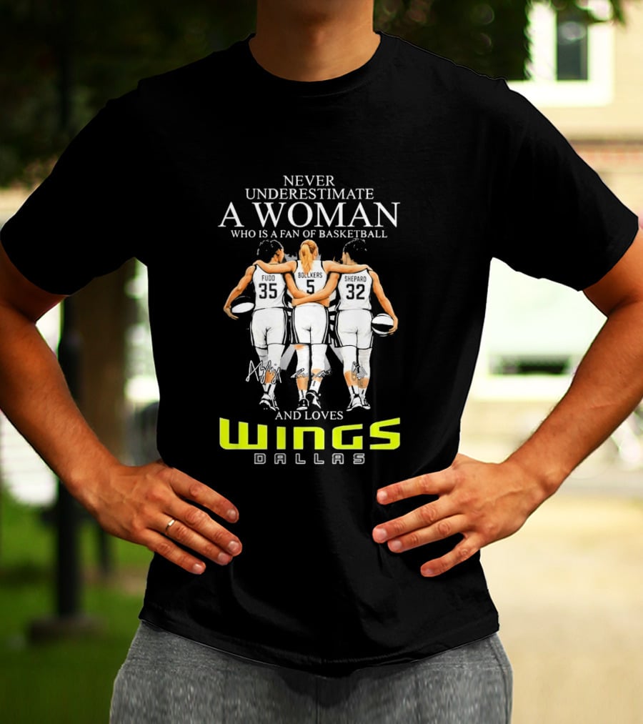 Never Underestimate A Woman Who Is A Fan Of Basketball And Loves Dallas Wings T-Shirt