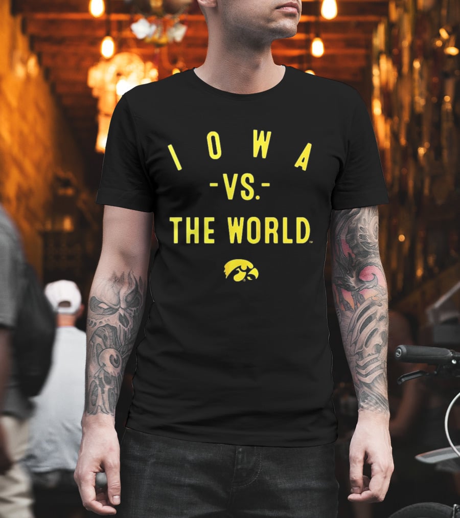 Iowa Hawkeyes NCAA Football Iowa Vs The World 2026 Yellow Text With Hawkeye T-Shirt