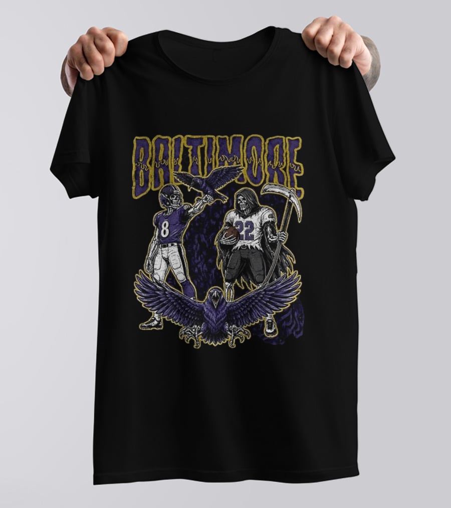 Baltimore Ravens Football Skeleton Lamar Jackson Derrick Henry Ravens T-Shirt