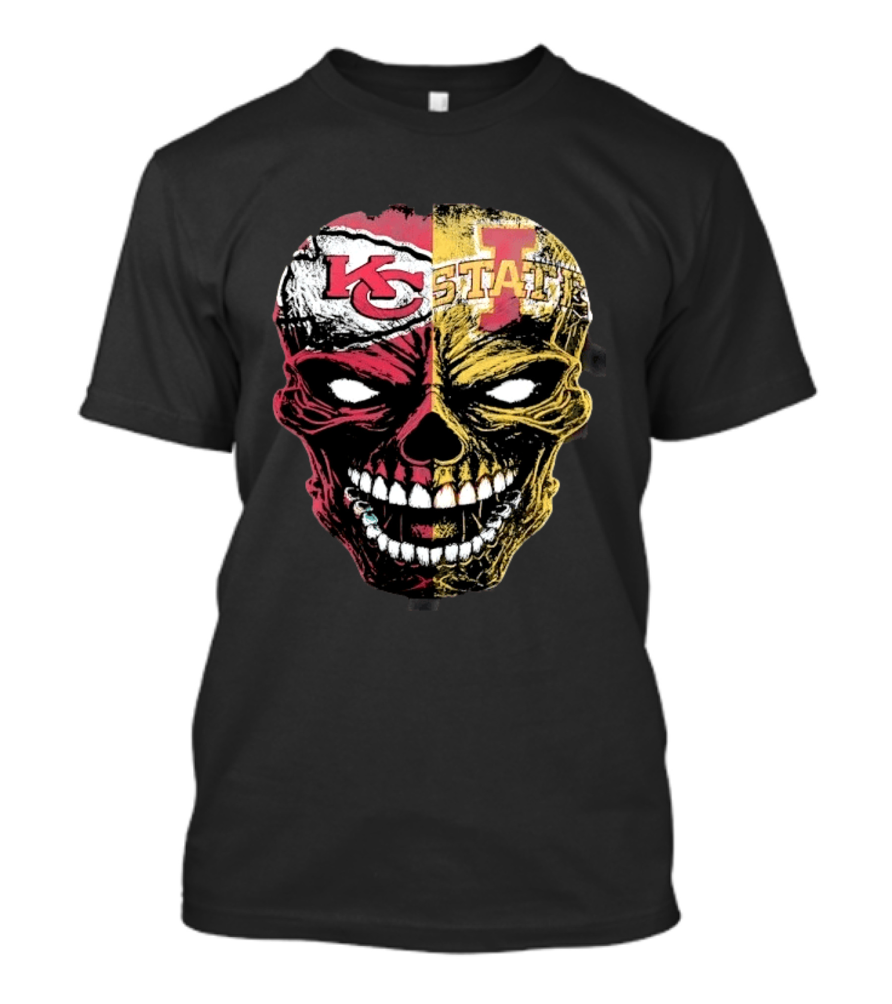Kansas City Chiefs Iowa State Cyclones Skull Split Face T-Shirt