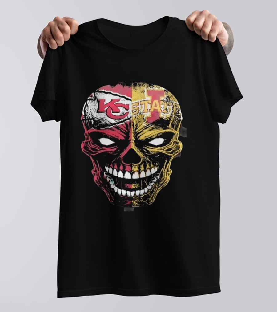 Kansas City Chiefs Iowa State Cyclones Skull Split Face T-Shirt