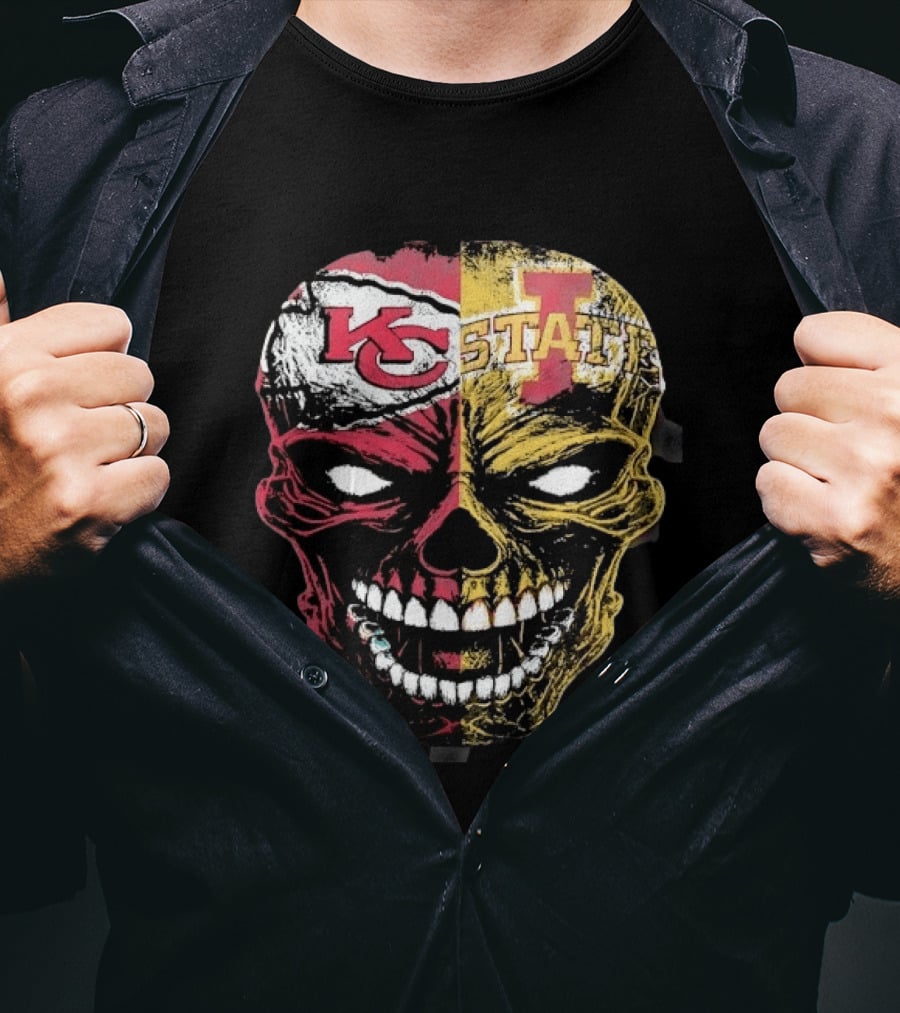 Kansas City Chiefs Iowa State Cyclones Skull Split Face T-Shirt