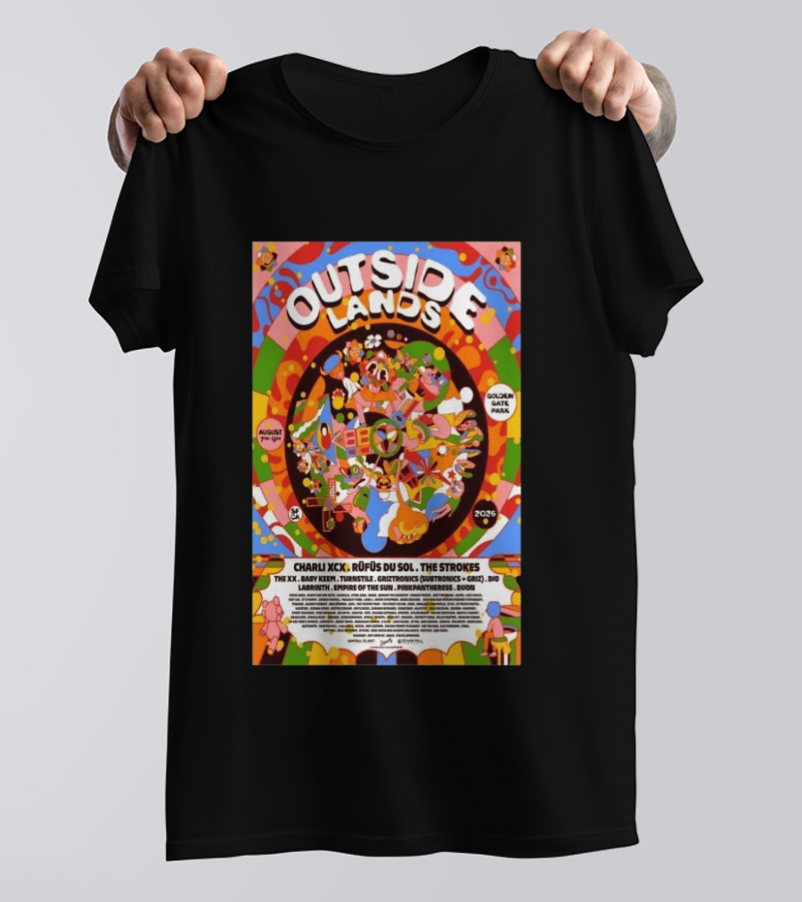 Outside Lands San Francisco August 7 9 2026 Golden Gate Park Charli XCX The Strokes Rüfüs Du Sol Lineup T-Shirt