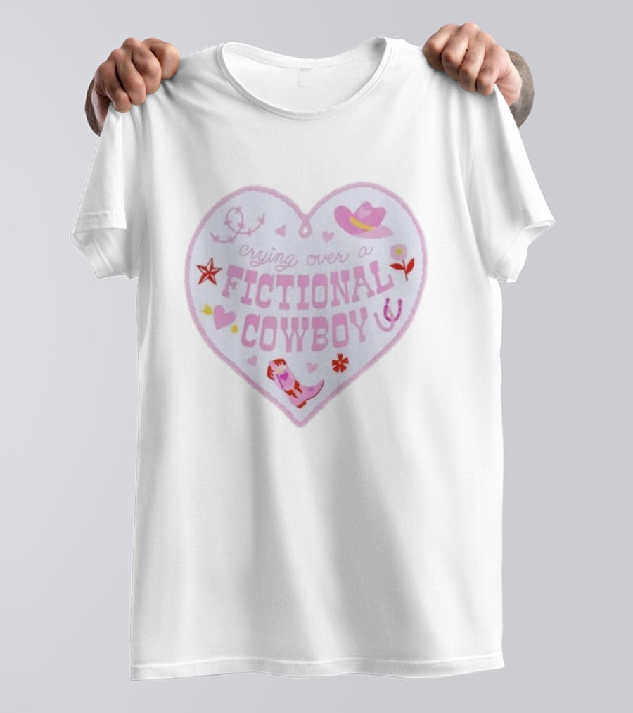 Crying Over A Fictional Cowboy Heart With Pink Hat Boot And Horseshoe T-Shirt