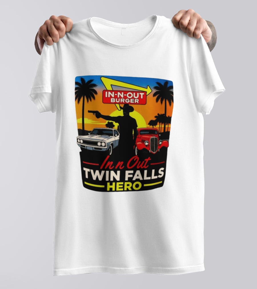 In N Out Burger Twin Falls Hero Sunset Cars Palms 2026 T-Shirt