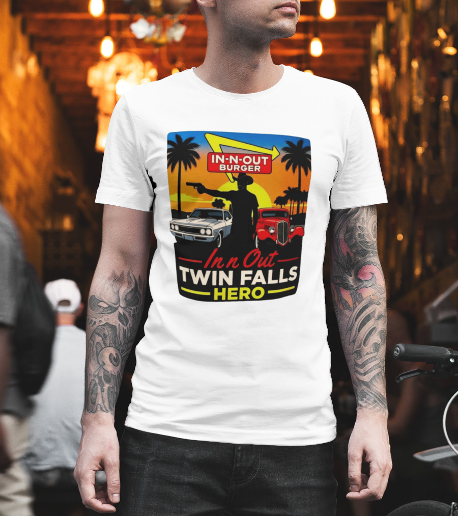 In N Out Burger Twin Falls Hero Sunset Cars Palms 2026 T-Shirt