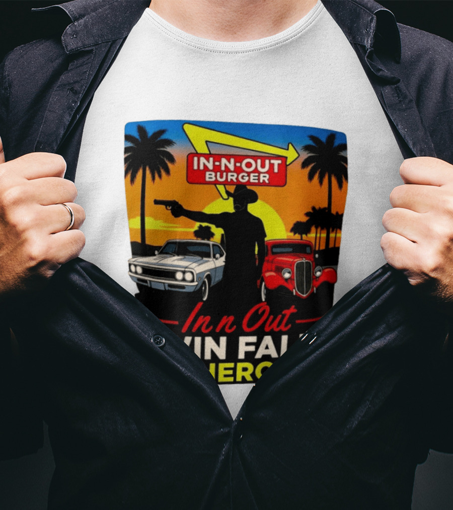 In N Out Burger Twin Falls Hero Sunset Cars Palms 2026 T-Shirt