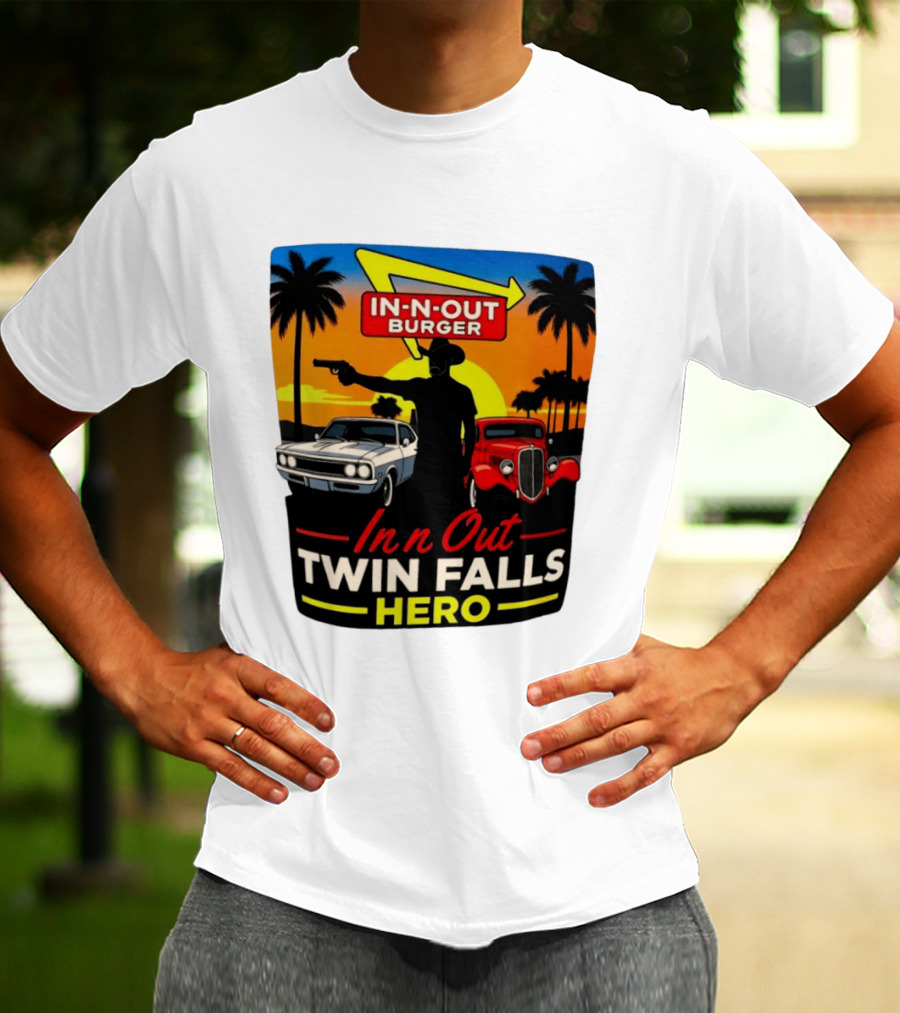 In N Out Burger Twin Falls Hero Sunset Cars Palms 2026 T-Shirt