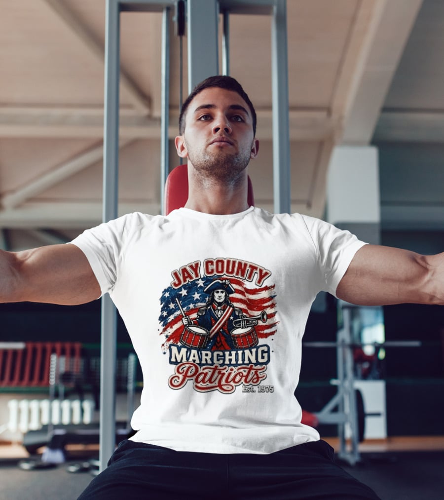 Jay County Marching Patriots Est 1975 American Flag Drummer T-Shirt