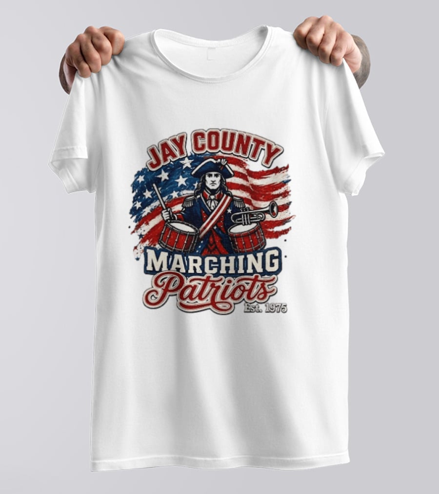 Jay County Marching Patriots Est 1975 American Flag Drummer T-Shirt
