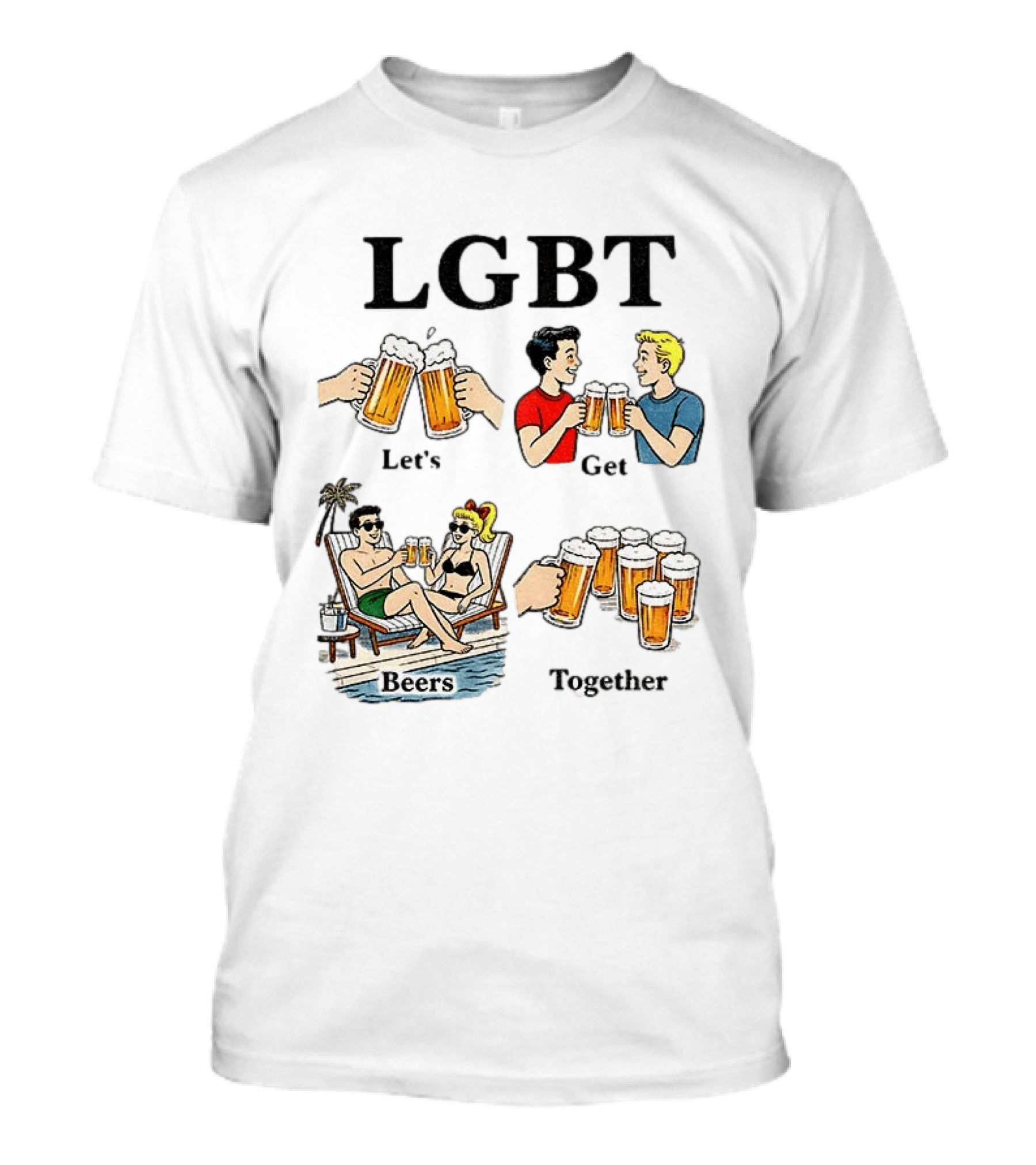 LGBT Let's Get Beers Together Retro Style Beer Cheers Illustrations T-Shirt