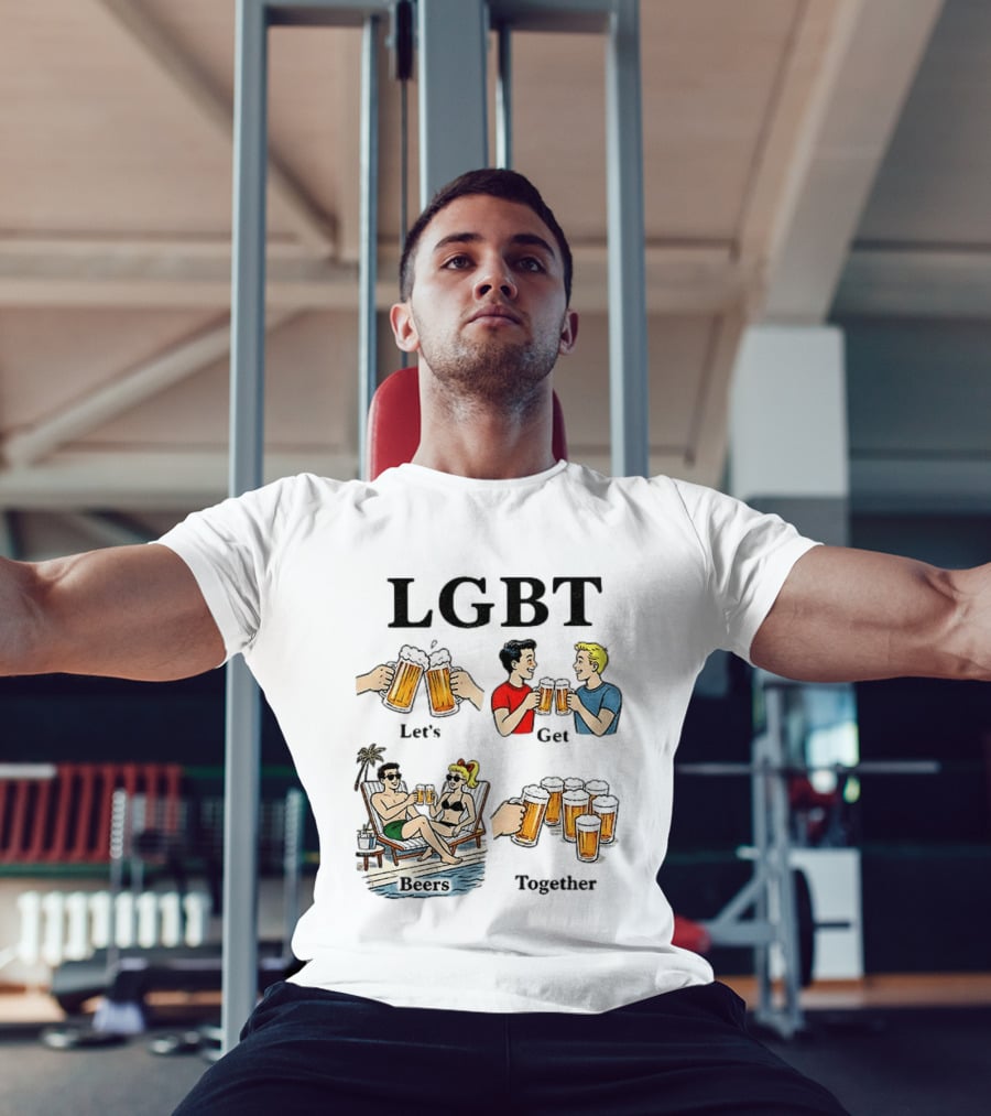 LGBT Let's Get Beers Together Retro Style Beer Cheers Illustrations T-Shirt