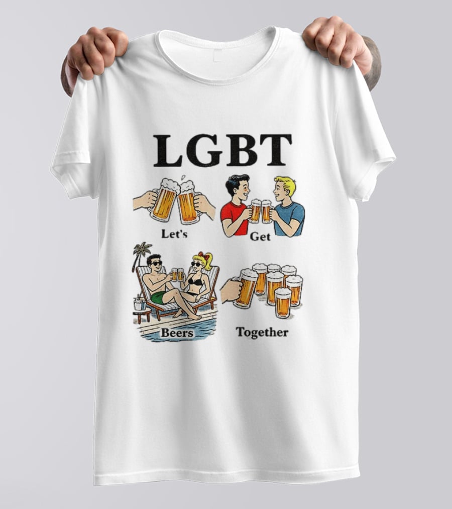 LGBT Let's Get Beers Together Retro Style Beer Cheers Illustrations T-Shirt
