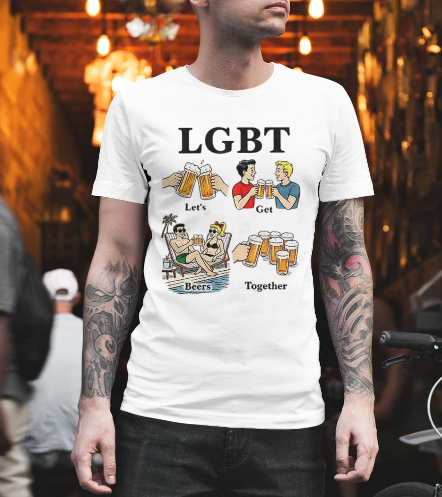 LGBT Let's Get Beers Together Retro Style Beer Cheers Illustrations T-Shirt