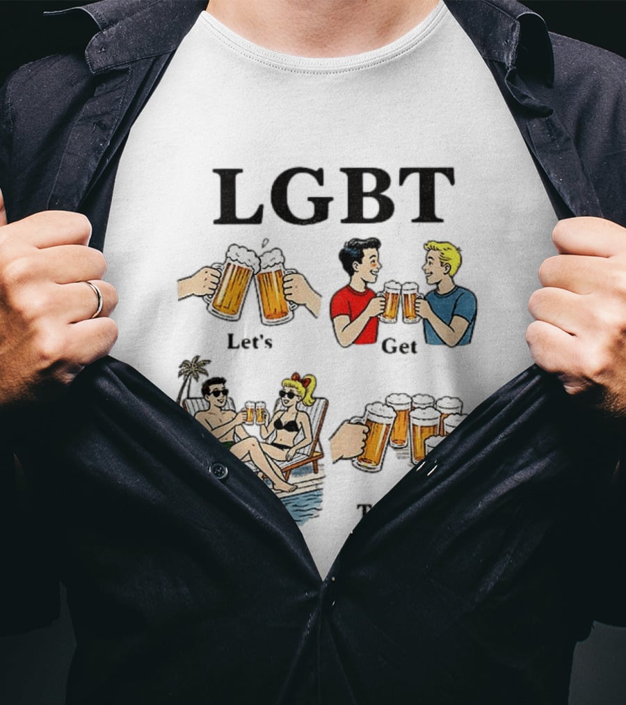 LGBT Let's Get Beers Together Retro Style Beer Cheers Illustrations T-Shirt