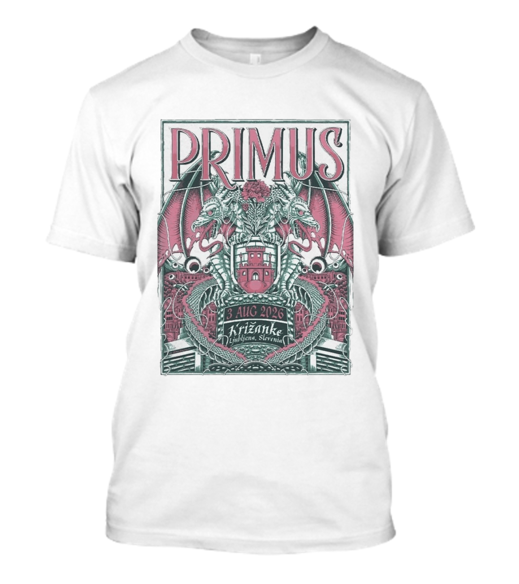 Primus 3 Aug 2026 Križanke Ljubljana Slovenia Event Dragons And Castle T-Shirt
