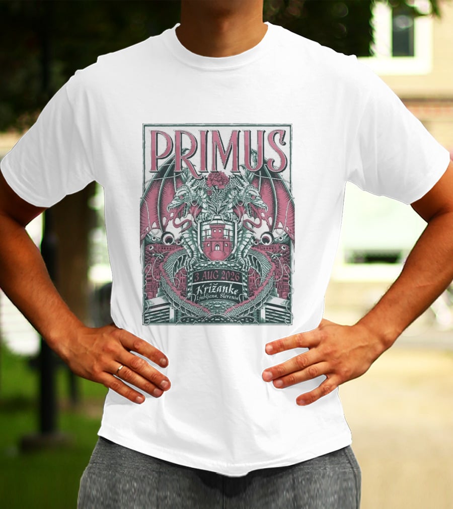 Primus 3 Aug 2026 Križanke Ljubljana Slovenia Event Dragons And Castle T-Shirt