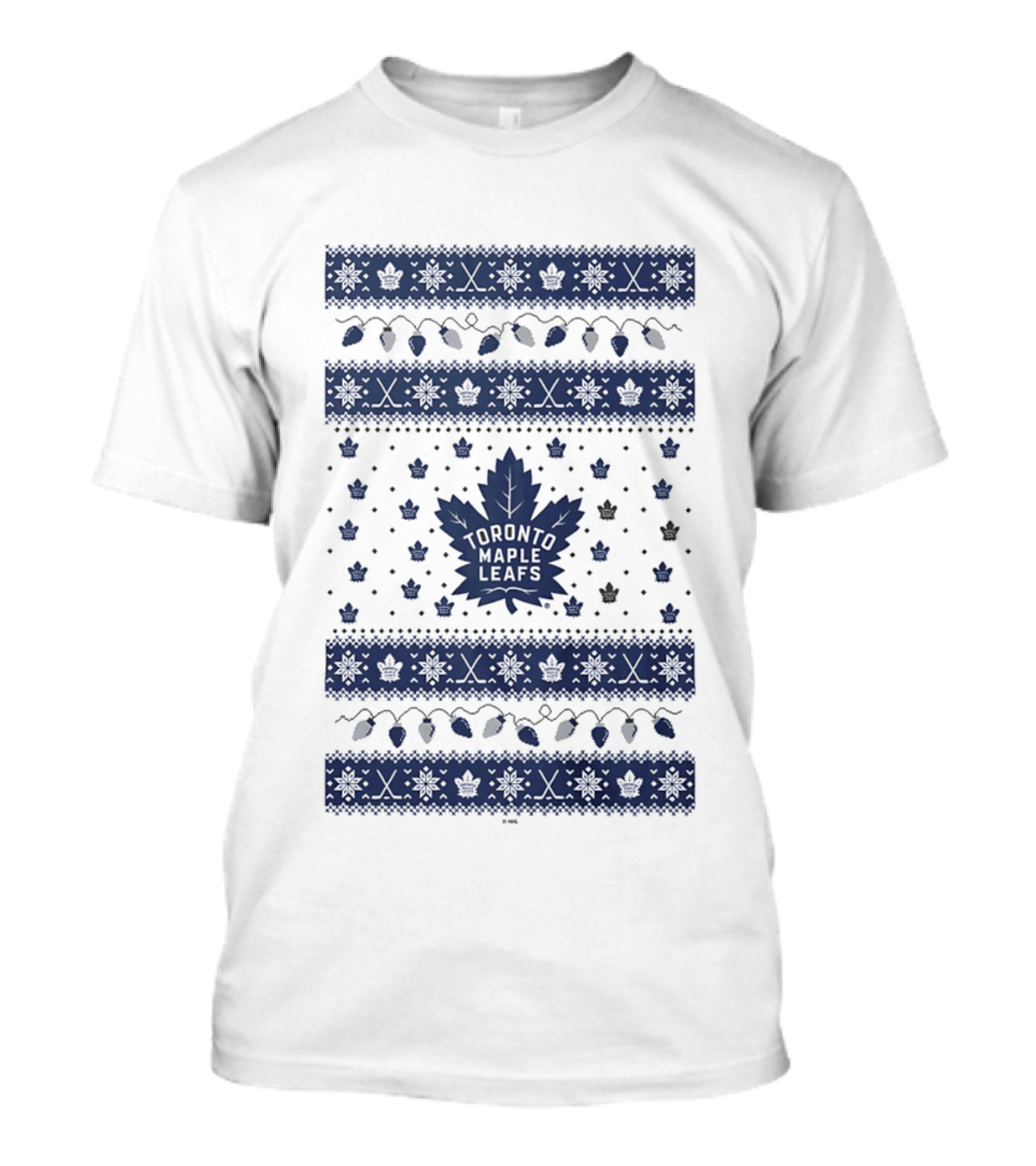 Toronto Maple Leafs Holiday Lights Festive Pattern Leafs Logo Snowflakes T-Shirt