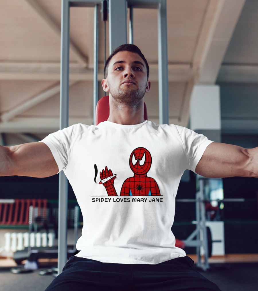 Spidey Loves Mary Jane Spider Man Smoking Humor T-Shirt
