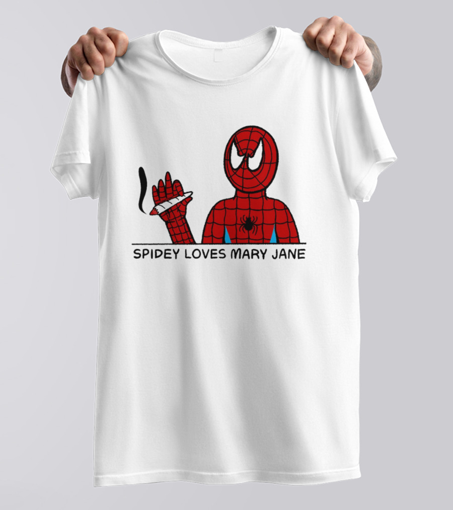 Spidey Loves Mary Jane Spider Man Smoking Humor T-Shirt