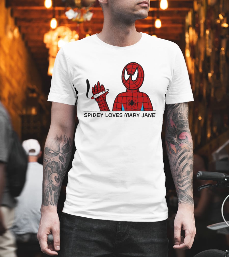 Spidey Loves Mary Jane Spider Man Smoking Humor T-Shirt