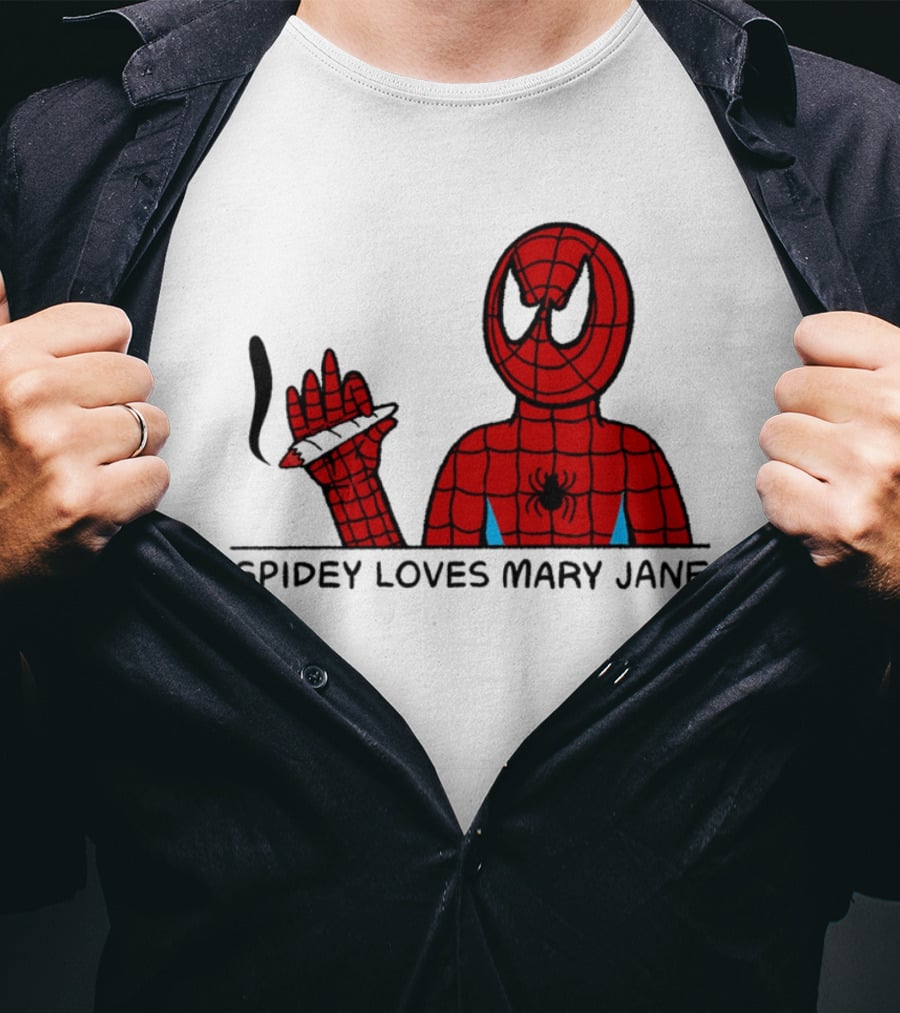 Spidey Loves Mary Jane Spider Man Smoking Humor T-Shirt