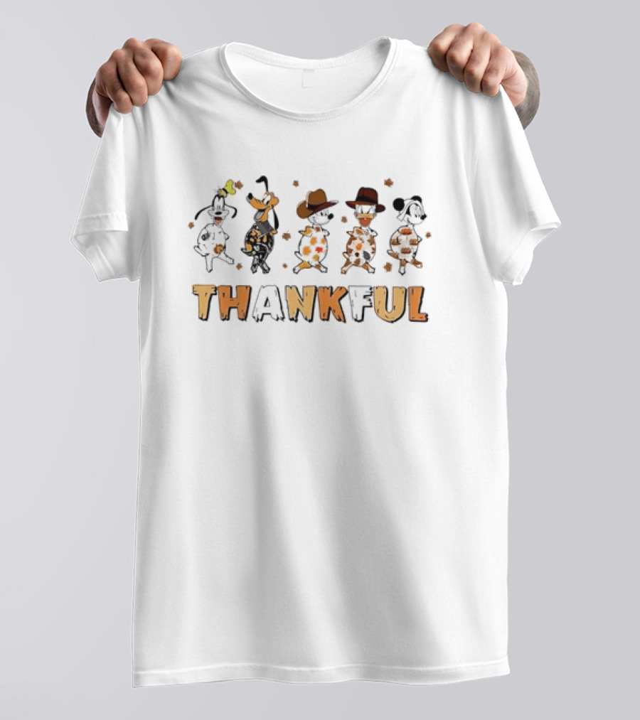 Thankful Cartoon Characters Autumn Leaves Dance Celebration T-Shirt