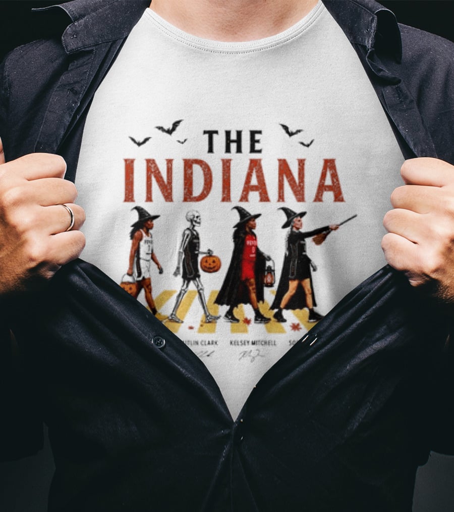 The Indiana Fever WNBA Aliyah Boston Caitlin Clark Kelsey Mitchell Sophie Cunningham Halloween Crosswalk Skeleton Witches Pumpkin T-Shirt